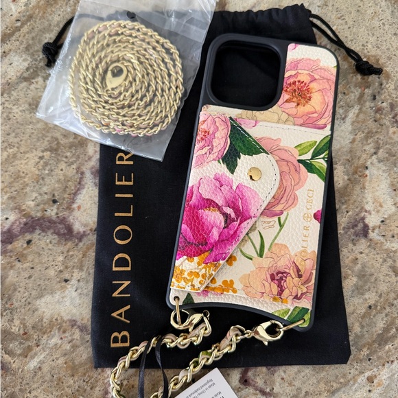 Bandolier-Lily-iPhone 15 Pro Max-Ceci Ivory Floral Gold - NWT